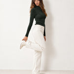 Dark Green High Neck Jumper Crossover Collar Fitted Rib