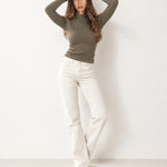 Khaki High Neck Jumper Crossover Collar Fitted Rib