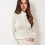 White High Neck Jumper Crossover Collar Fitted Rib