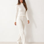 White High Neck Jumper Crossover Collar Fitted Rib