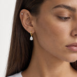 Crystal Drop Earrings Gold Tone Teardrop Huggies