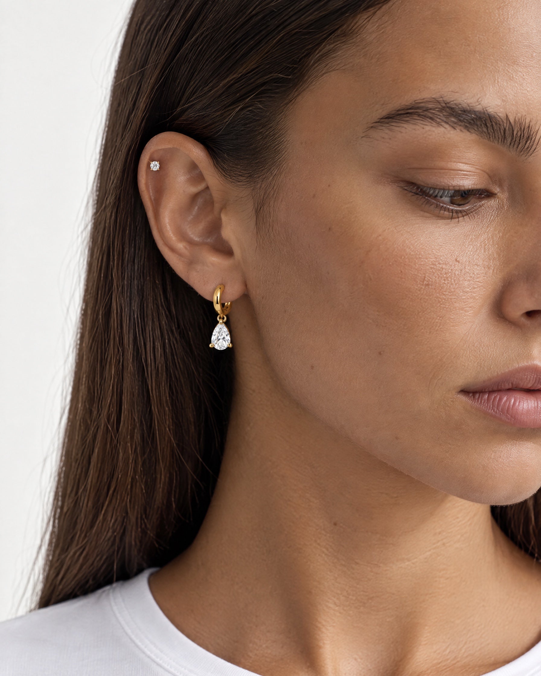 Crystal Drop Earrings Gold Tone Teardrop Huggies
