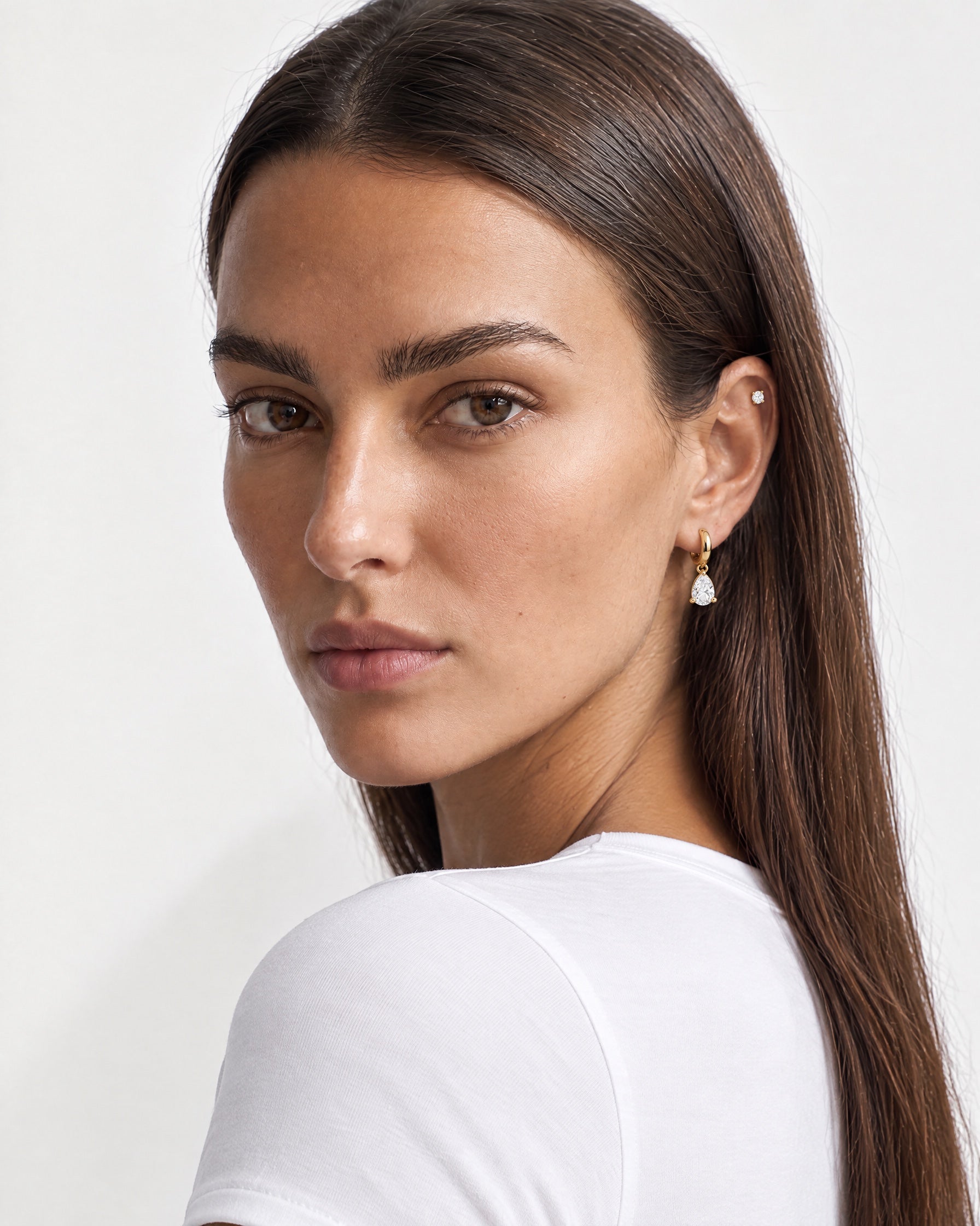 Crystal Drop Earrings Gold Tone Teardrop Huggies