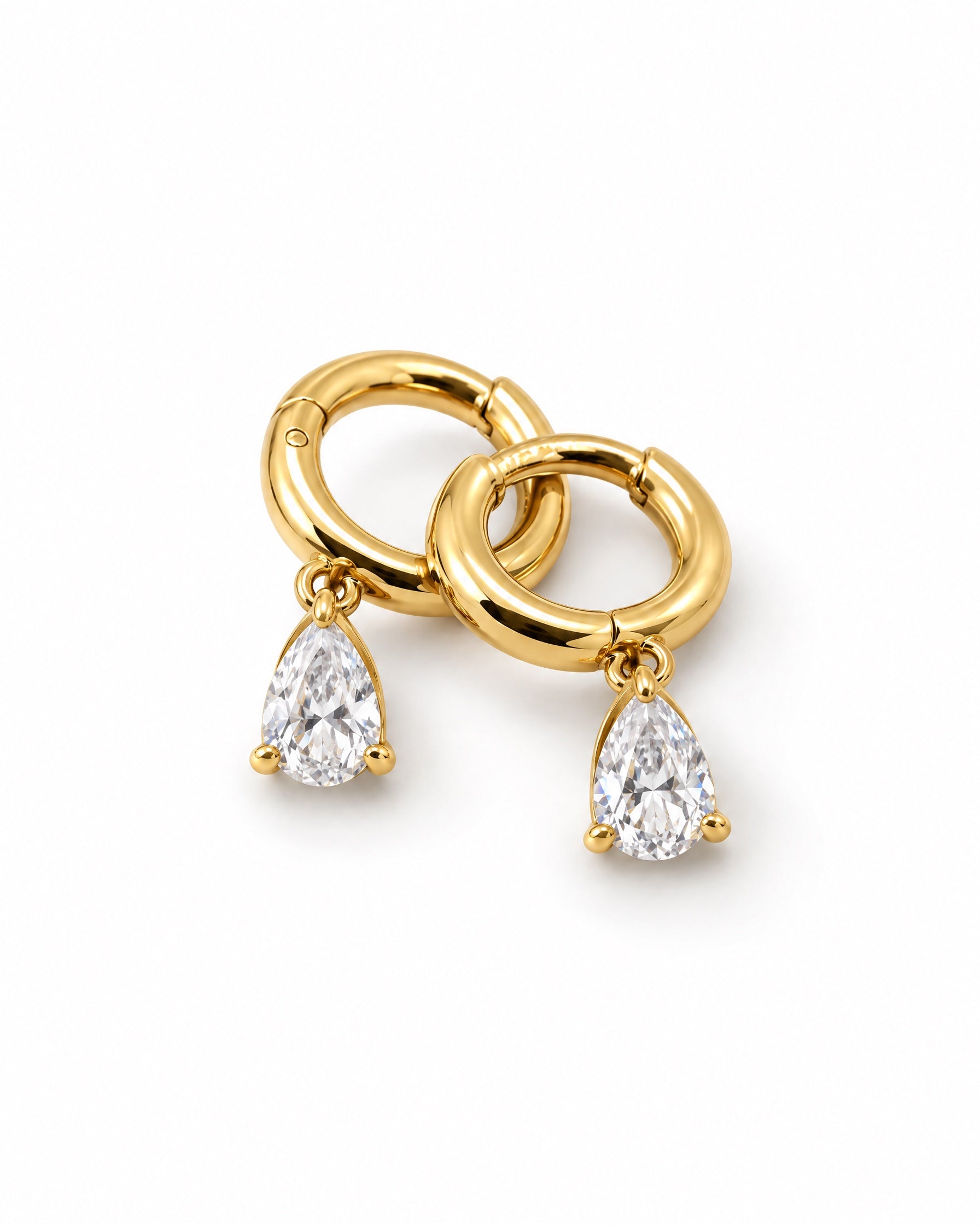 Crystal Drop Earrings Gold Tone Teardrop Huggies