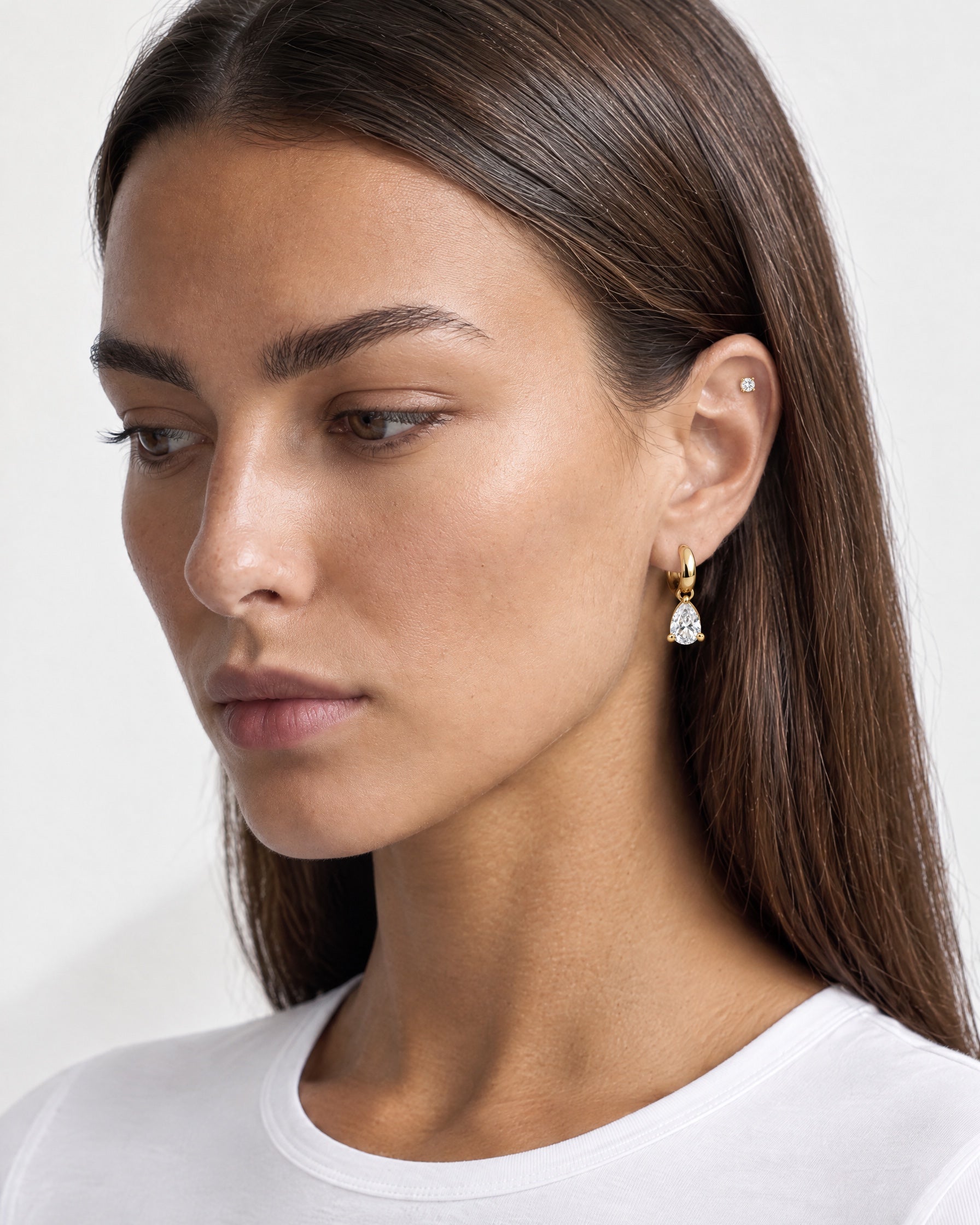 Crystal Drop Earrings Gold Tone Teardrop Huggies