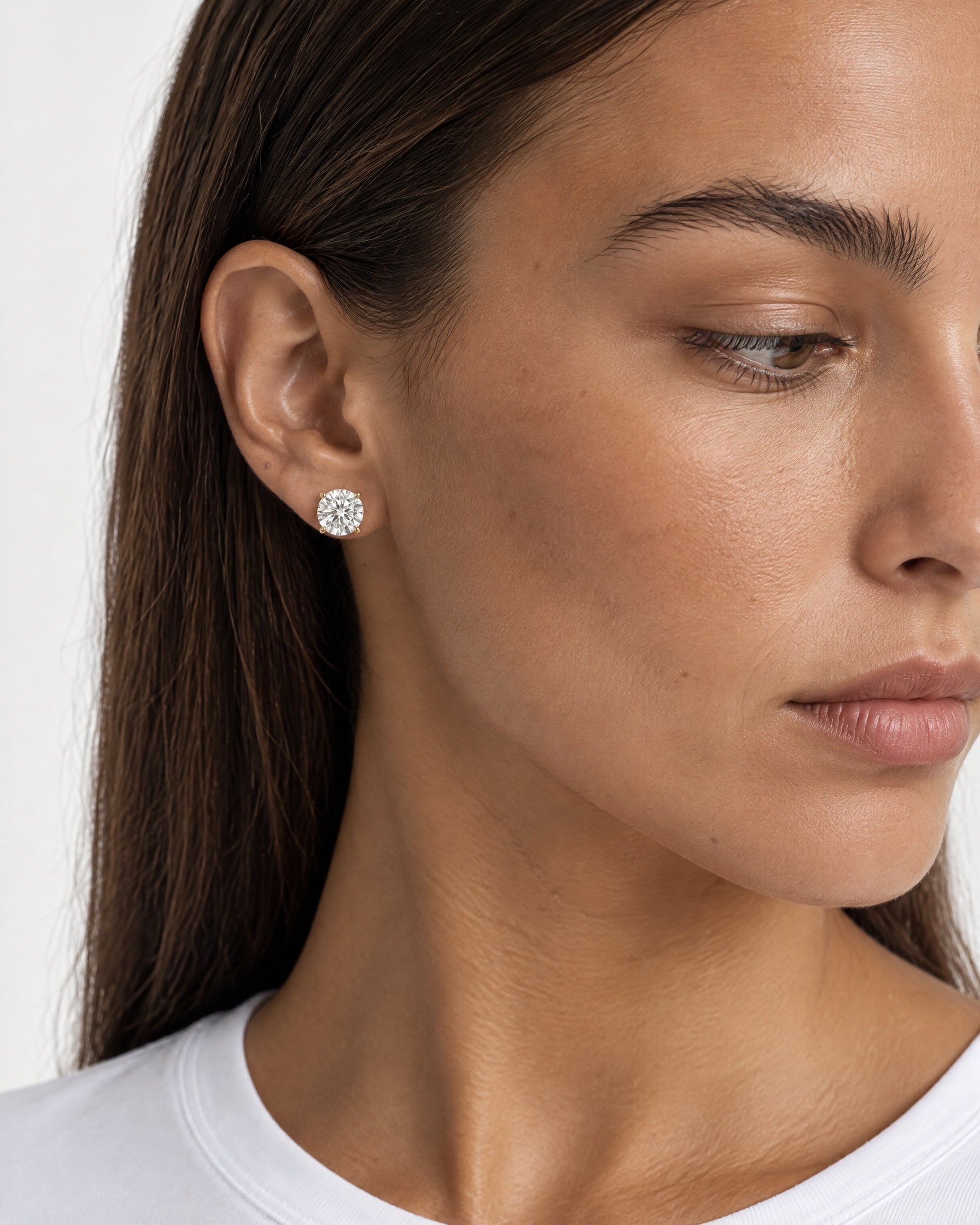 Gold Stud Earrings Round Crystal Set of Five