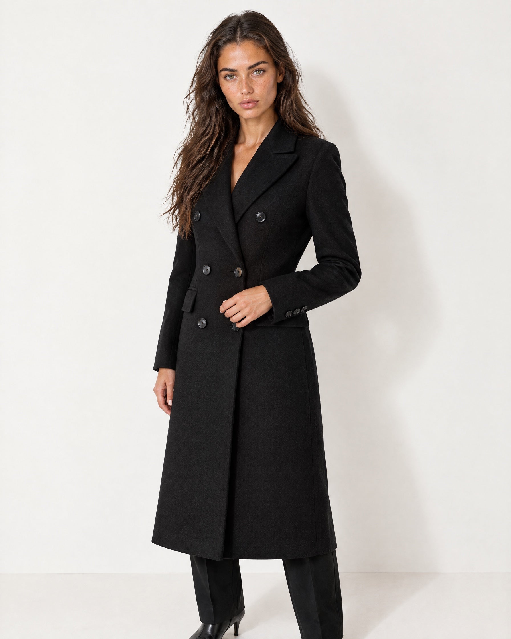 Black Double Breasted Coat Long Tailored