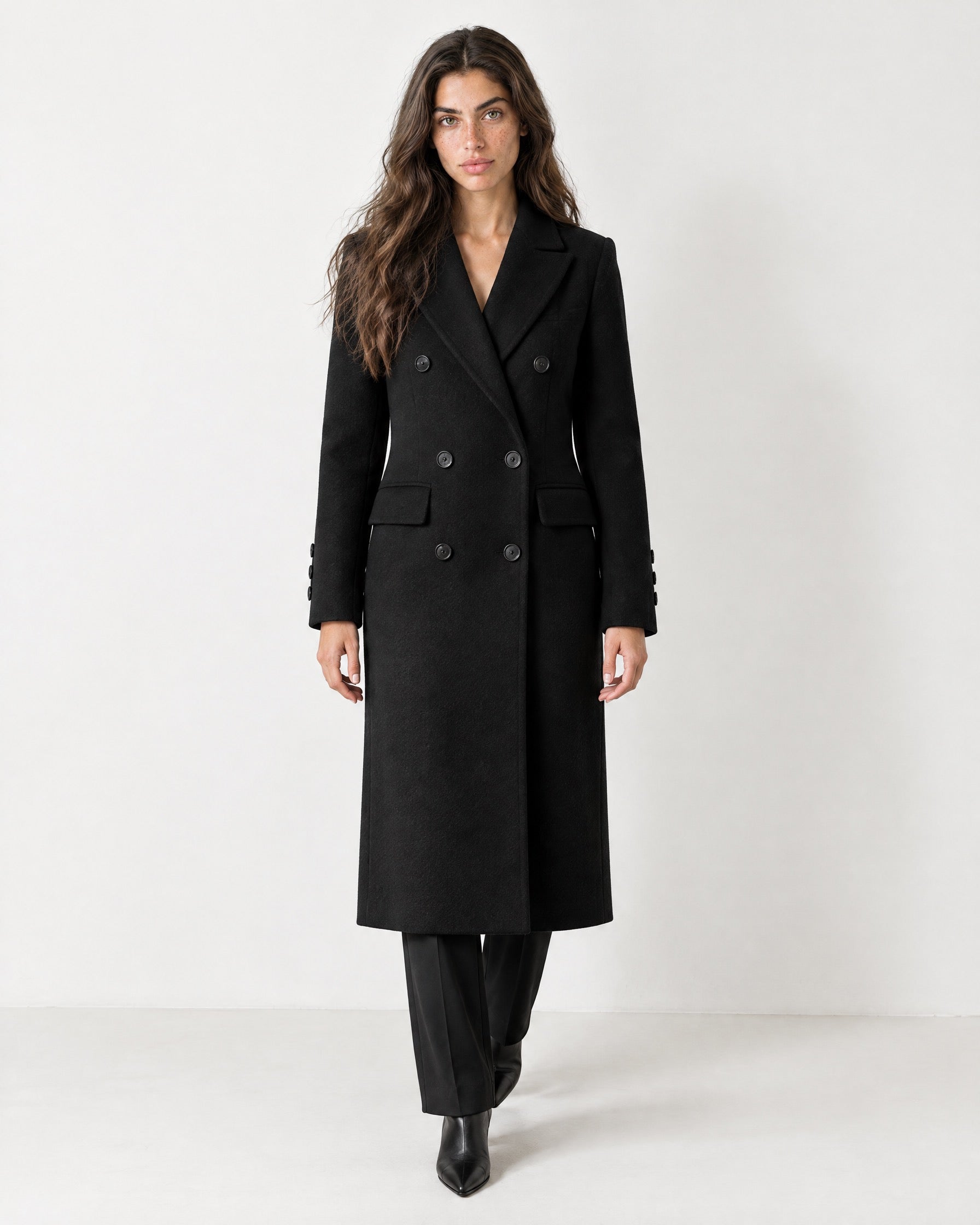 Black Double Breasted Coat Long Tailored