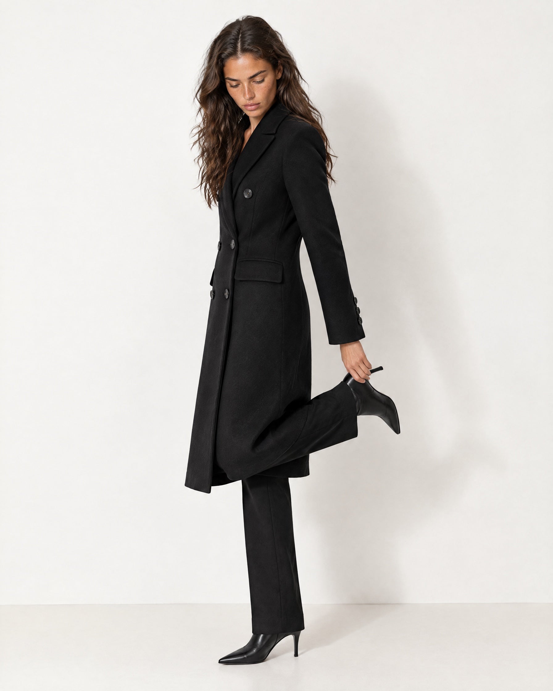 Black Double Breasted Coat Long Tailored