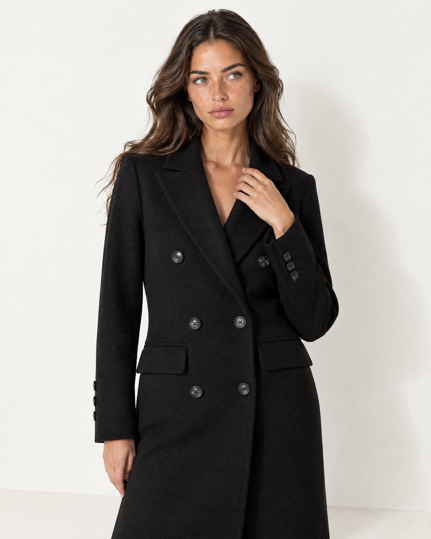 Black Double Breasted Coat Long Tailored