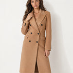 Camel Double Breasted Coat Long Tailored