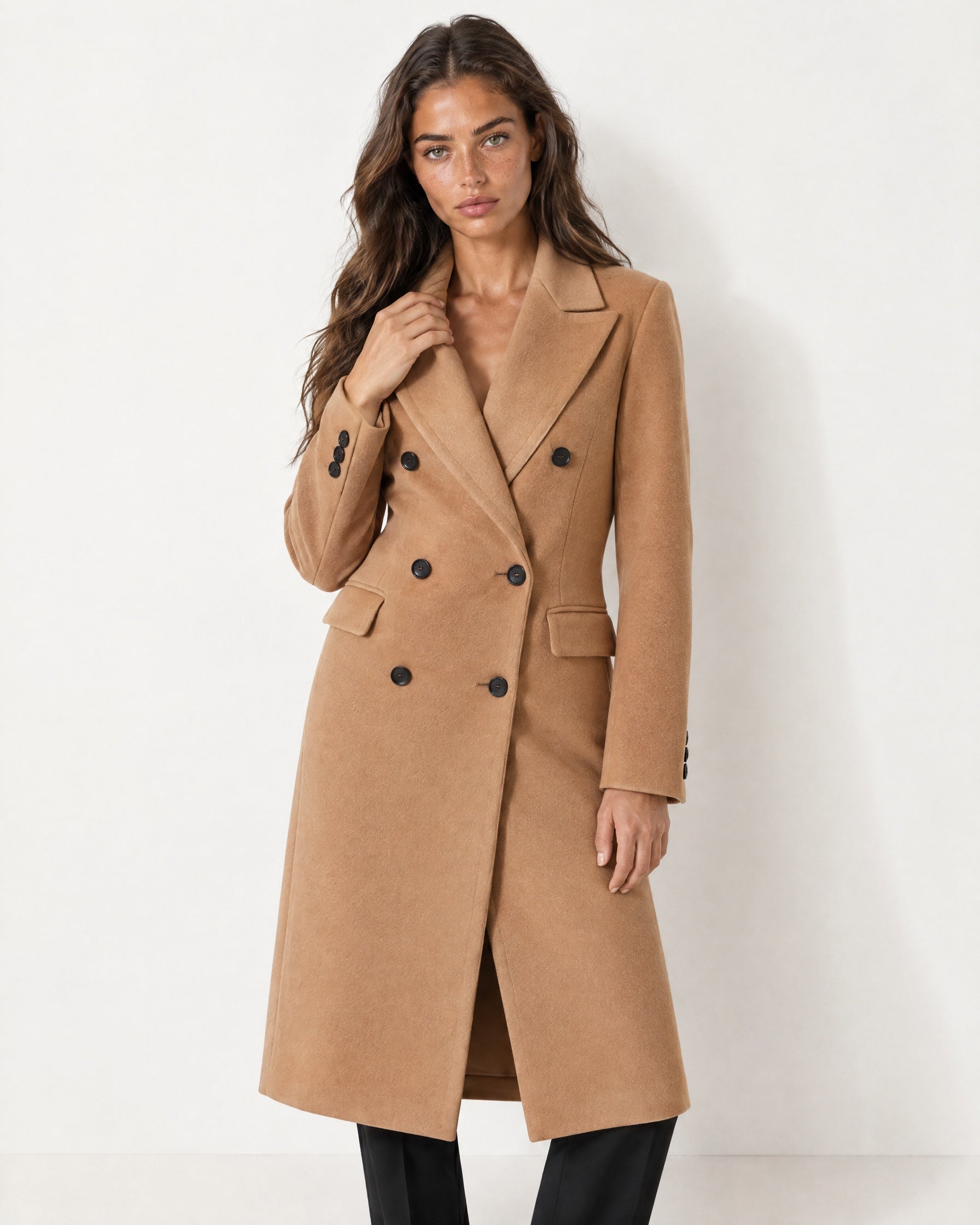 Camel Double Breasted Coat Long Tailored