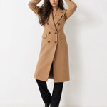 Camel Double Breasted Coat Long Tailored
