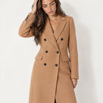 Camel Double Breasted Coat Long Tailored