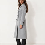 Grey Double Breasted Coat Long Tailored