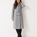 Grey Double Breasted Coat Long Tailored