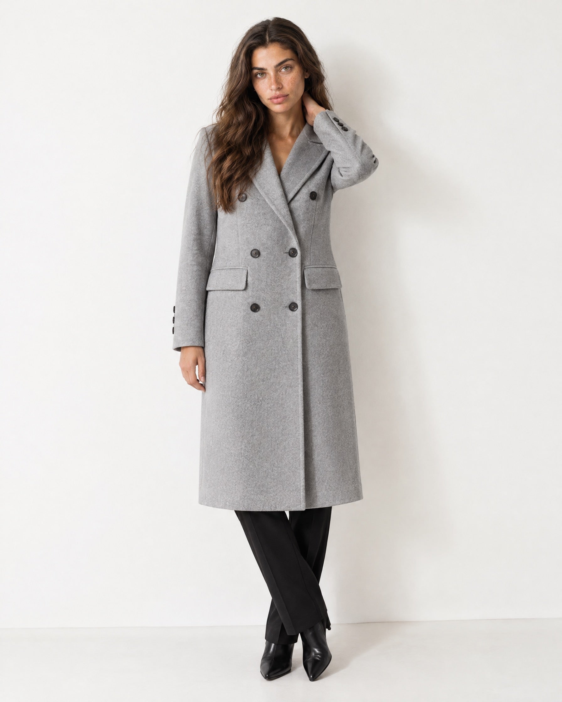 Grey Double Breasted Coat Long Tailored