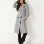 Grey Double Breasted Coat Long Tailored