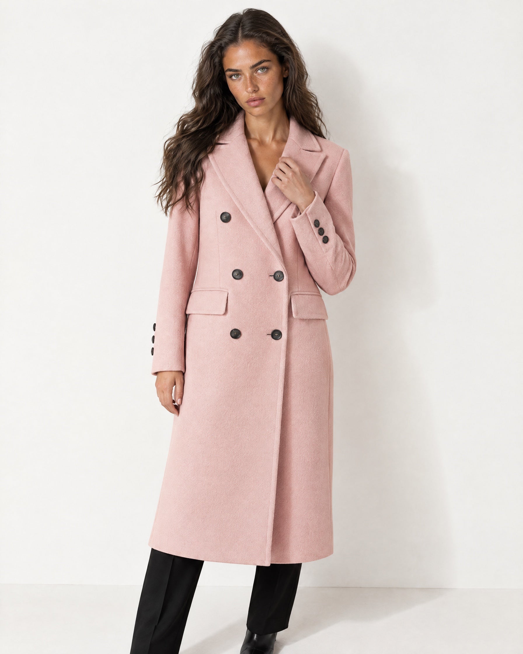 Pink Double Breasted Coat Long Tailored