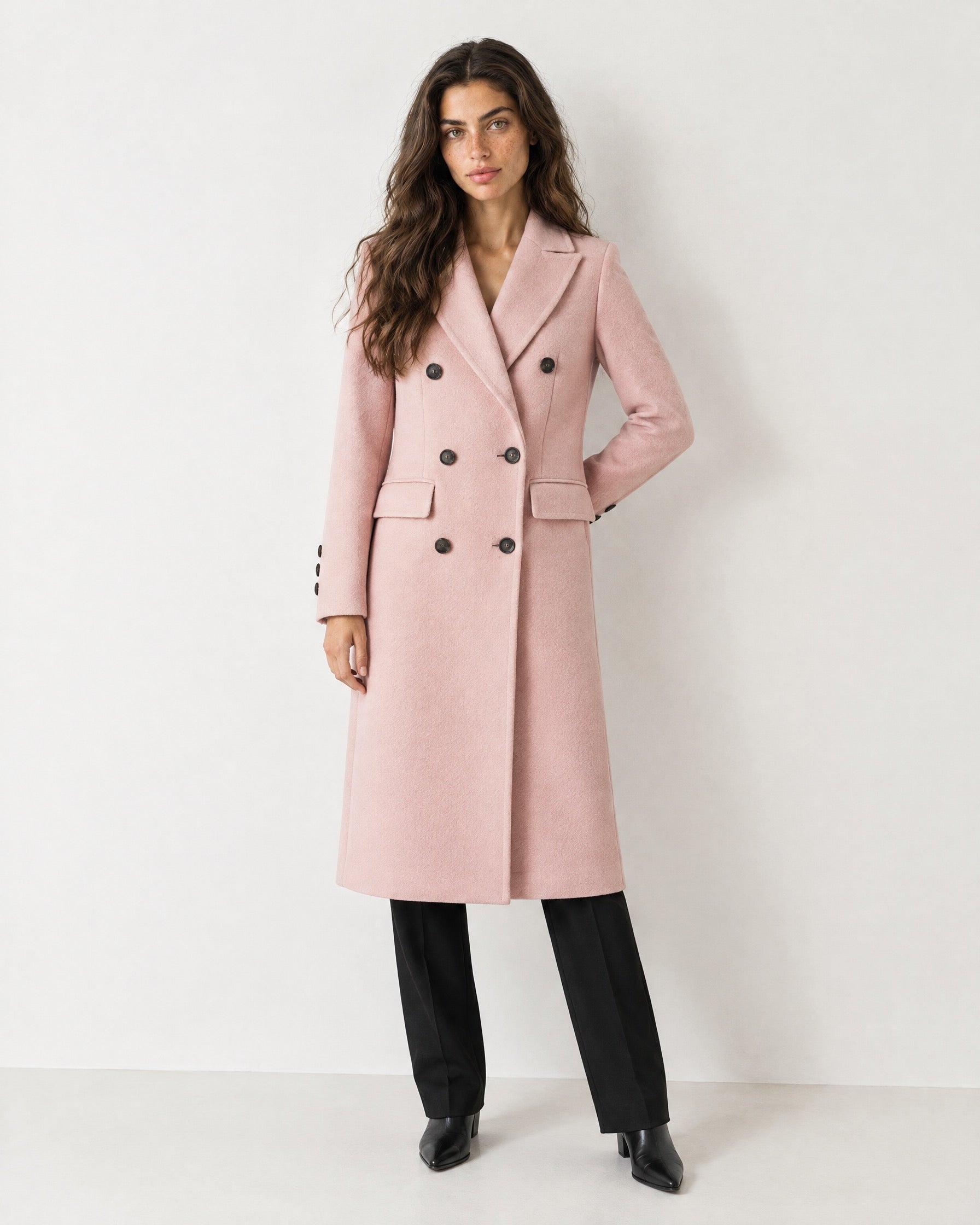 Pink Double Breasted Coat Long Tailored