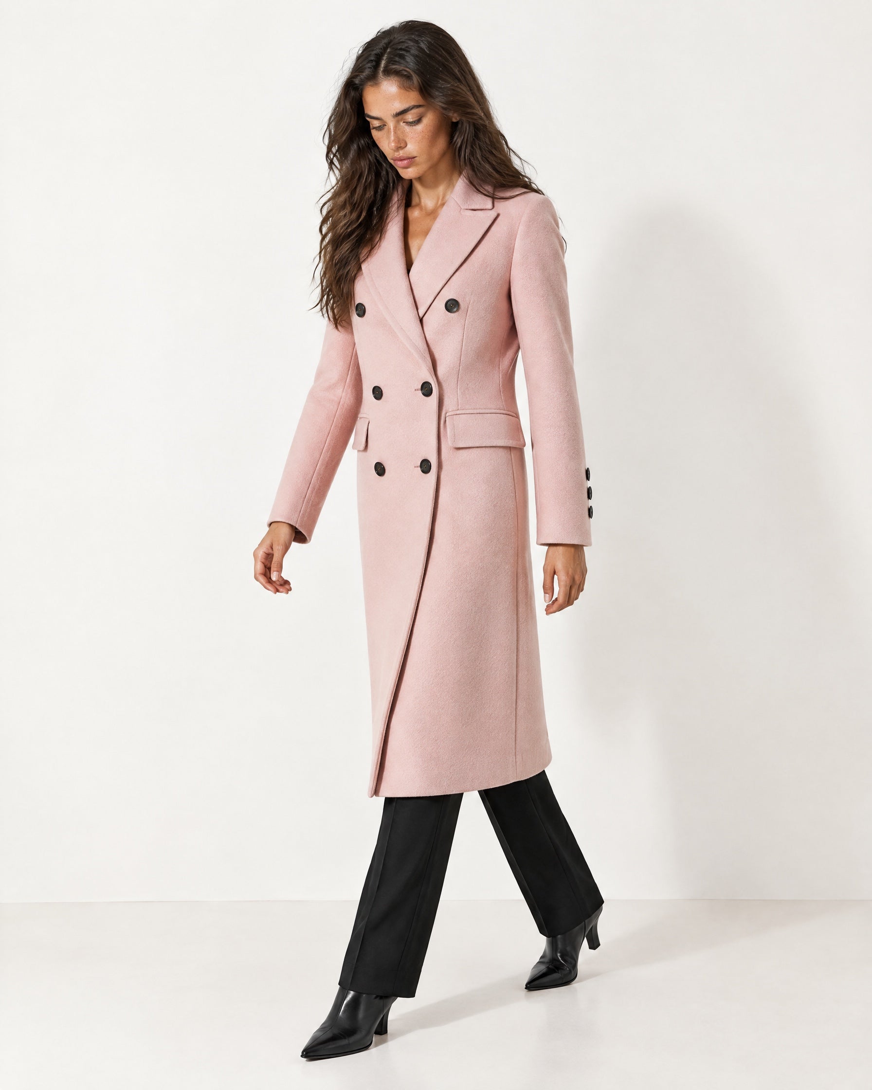 Pink Double Breasted Coat Long Tailored