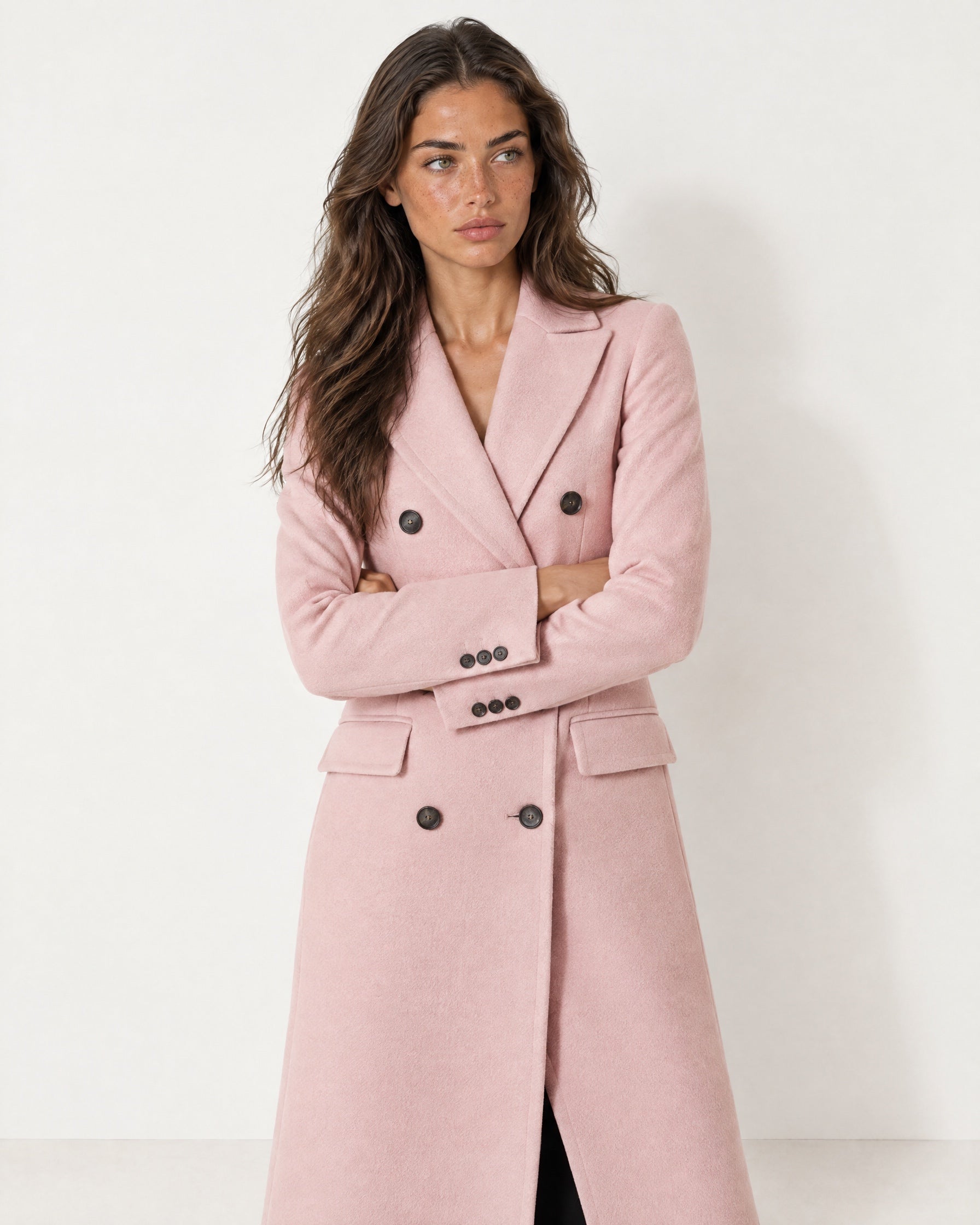 Pink Double Breasted Coat Long Tailored