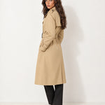 Beige Long Trench Coat Belted Double Breasted
