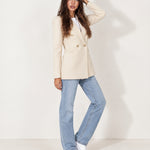 Cream Double Breasted Blazer Oversized with Gold Buttons