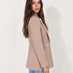 Taupe Double Breasted Blazer Oversized with Gold Buttons