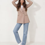 Taupe Double Breasted Blazer Oversized with Gold Buttons