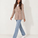 Taupe Double Breasted Blazer Oversized with Gold Buttons