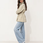 Beige Utility Jacket High Neck Drawstring Waist