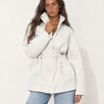 Cream Utility Jacket High Neck Drawstring Waist