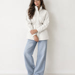 Cream Utility Jacket High Neck Drawstring Waist