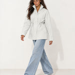 Cream Utility Jacket High Neck Drawstring Waist