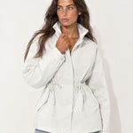 Cream Utility Jacket High Neck Drawstring Waist