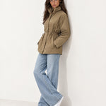 Khaki Utility Jacket High Neck Drawstring Waist