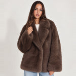 Coffee Faux Fur Coat Oversized Notch Collar