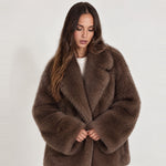 Coffee Faux Fur Coat Oversized Notch Collar