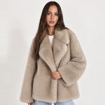 Taupe Faux Fur Coat Oversized Notch Collar