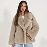 Taupe Faux Fur Coat Oversized Notch Collar