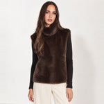 Brown Faux Fur Gilet Funnel Neck Sleeveless