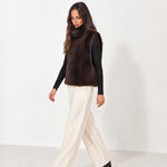 Brown Faux Fur Gilet Funnel Neck Sleeveless