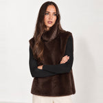 Brown Faux Fur Gilet Funnel Neck Sleeveless