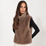 Camel Faux Fur Gilet Funnel Neck Sleeveless