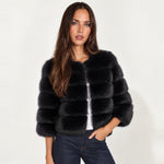 Black Faux Fur Jacket Tiered Cropped
