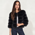 Black Faux Fur Jacket Tiered Cropped