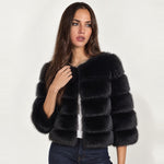 Black Faux Fur Jacket Tiered Cropped