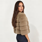 Camel Faux Fur Jacket Tiered Cropped