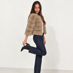 Camel Faux Fur Jacket Tiered Cropped